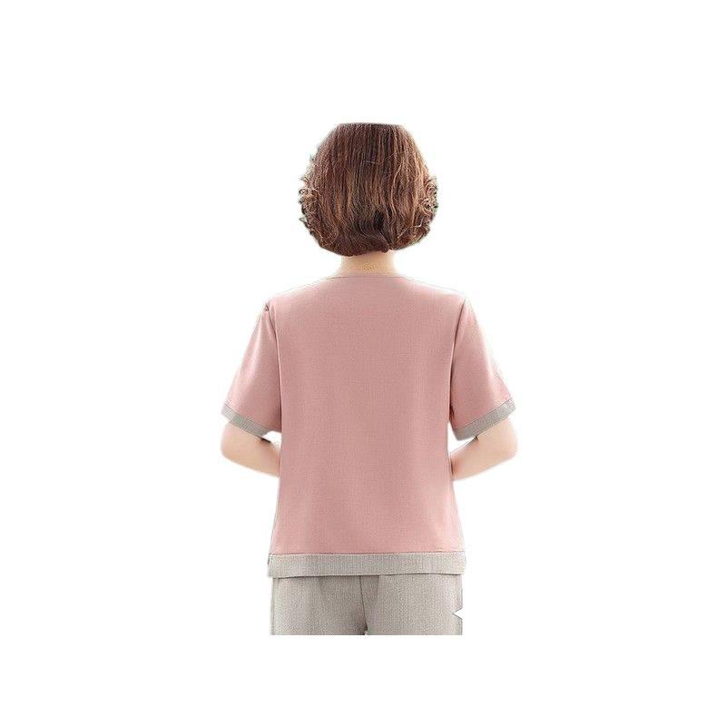 Mom's Summer Cotton Linen Two-Piece Set: Stylish Short-Sleeve T-Shirt for Middle-Aged and Elderly Women 2026