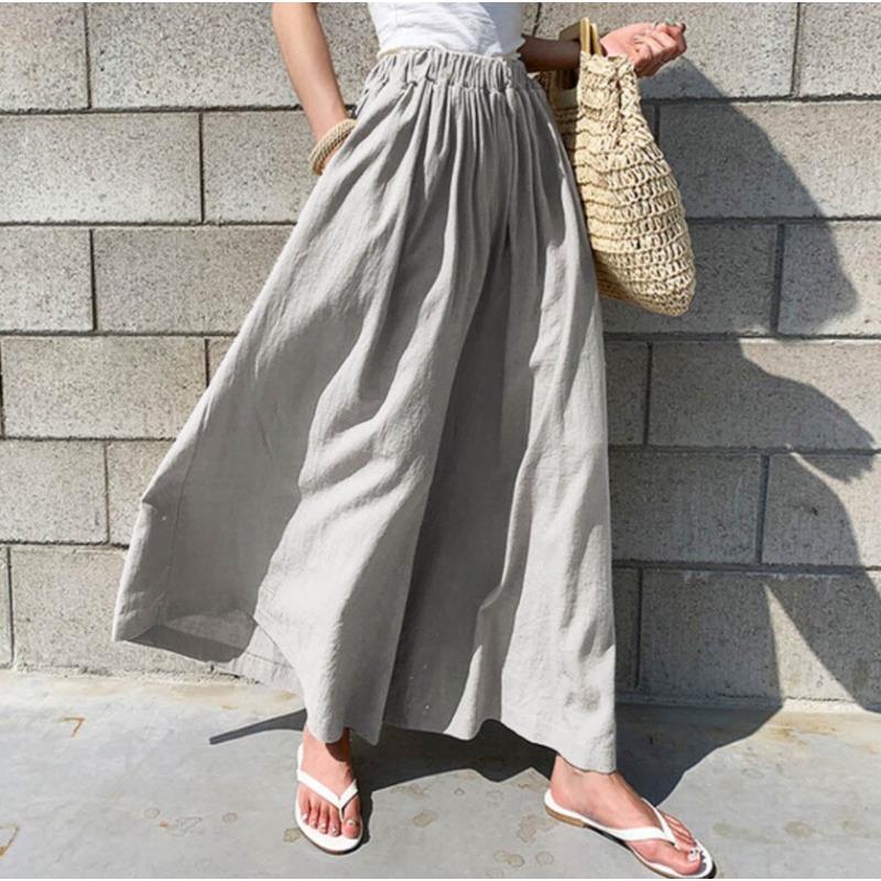 Summer Women's Fashion Solid Color Linen Wide Leg Pants Casual Pants Long Pants Women's Pants Trousers Women’s