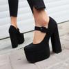 Flock Black Women's Pumps Shoes Sexy Gothic Platform High Heels Ladies Ankle Strap Office Party Dance Fetish Shoes 2025 Spring