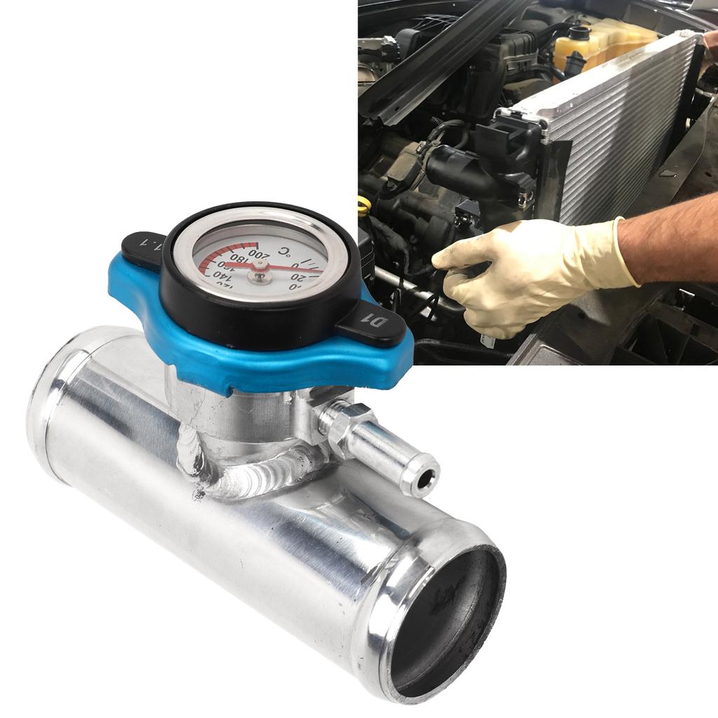 Kühlmittelrohr-Einfüllstutzen, T6061 Aluminium, 1 1/2 Zoll Außendurchmesser, 38 mm, rostfreier Kühler-Inline-Einfüllstutzen mit Temperaturanzeige für Autos