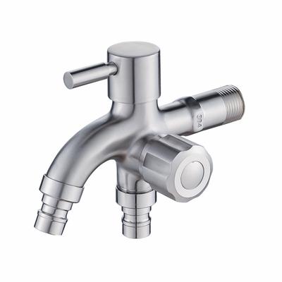 1Pc Stainless Steel Washing Machine Faucet 1in 2 Out Multifunctional Water Tap Double Bibcock Outdoor Garden Tap