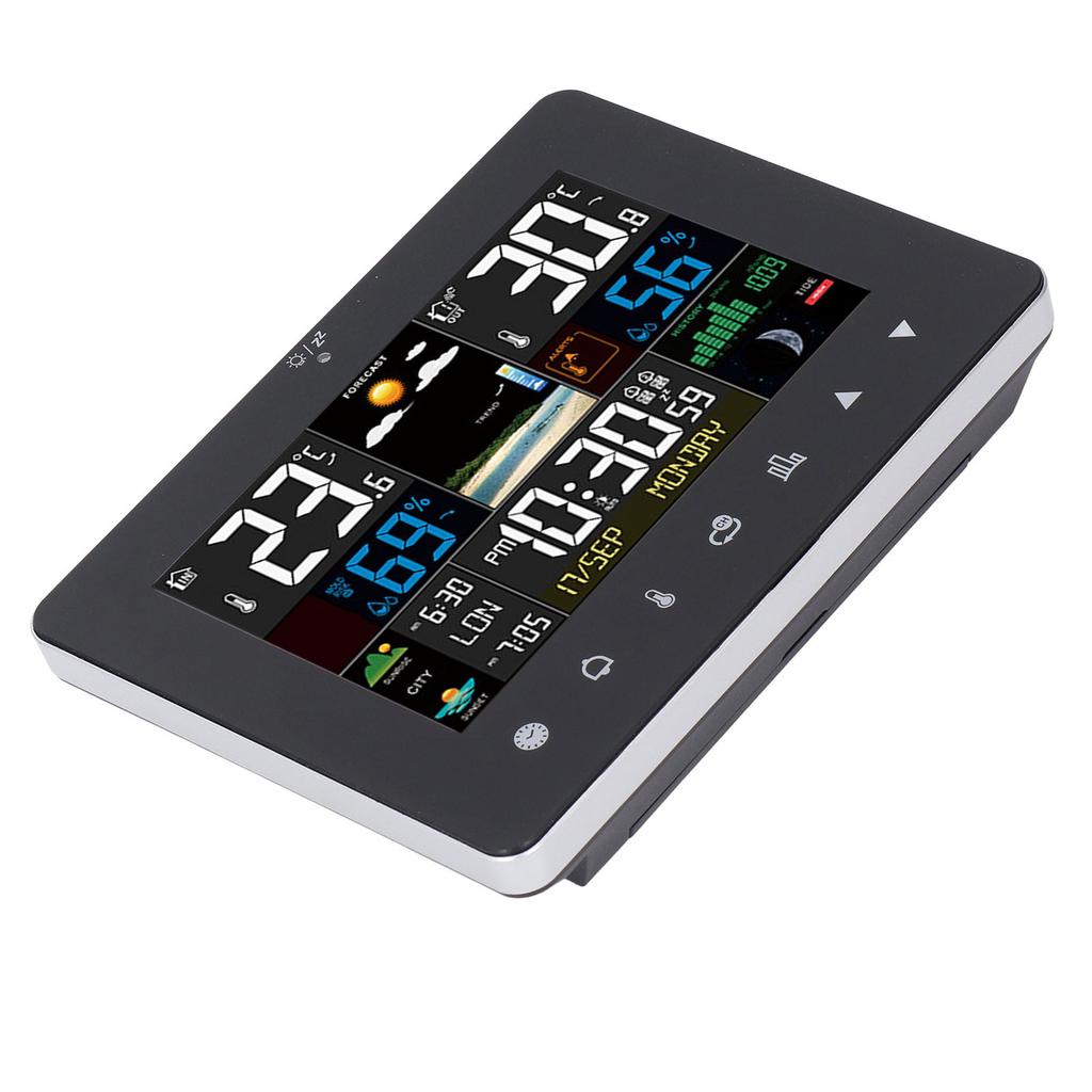 Wireless Weather Calendar Clock Color Touchscreen Display RF Sensor Temperature Humidity Meter for Indoor and Outdoor