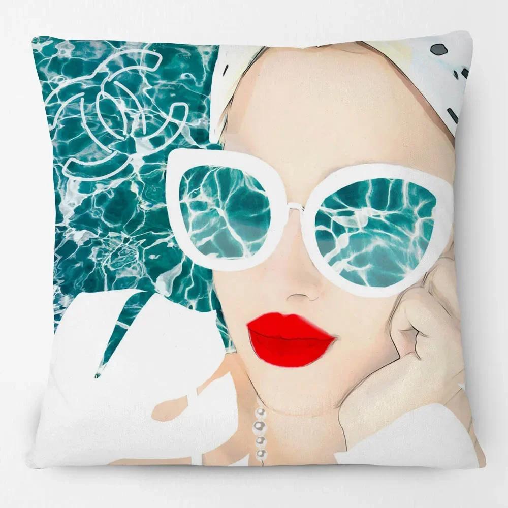 

Европейский портрет красоты Одри Хепберн Наволочка для подушки Современный модный стиль Женское лицо Роскошная декоративная наволочка 40x40cm фиолетовый