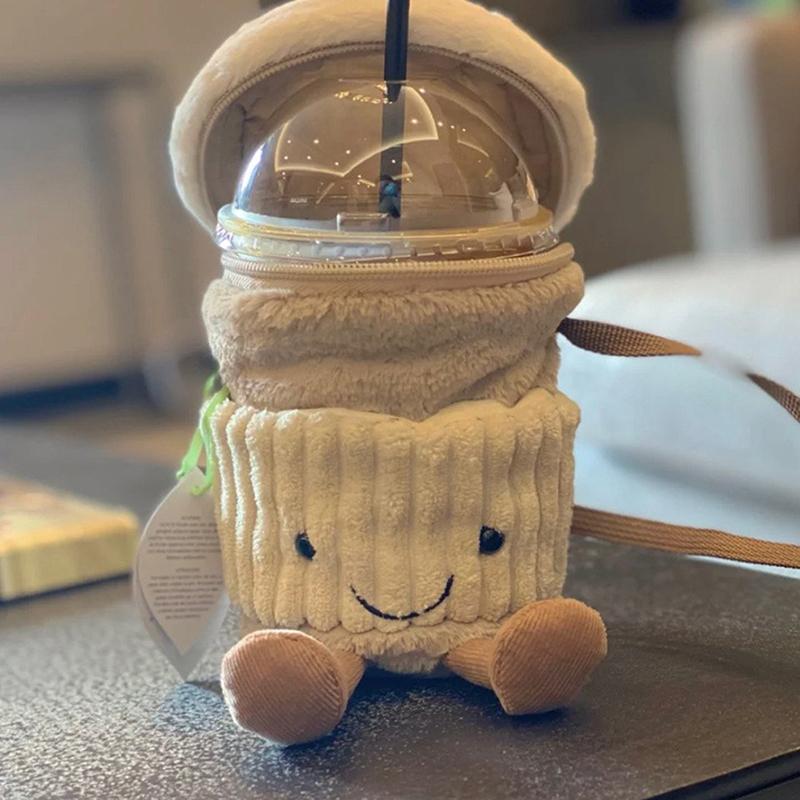 Creative Cartoon Coffee Milk Tea Bag Crossbody Bag For Women Girls Funny Cup Holder Bag Accompanying Cup Crossbody Bag