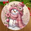 Pink Christmas Snowman Wooden Sign - Navidad Round Sign for Front Door Wall Hanging Decor - Ideal Christmas Decoration