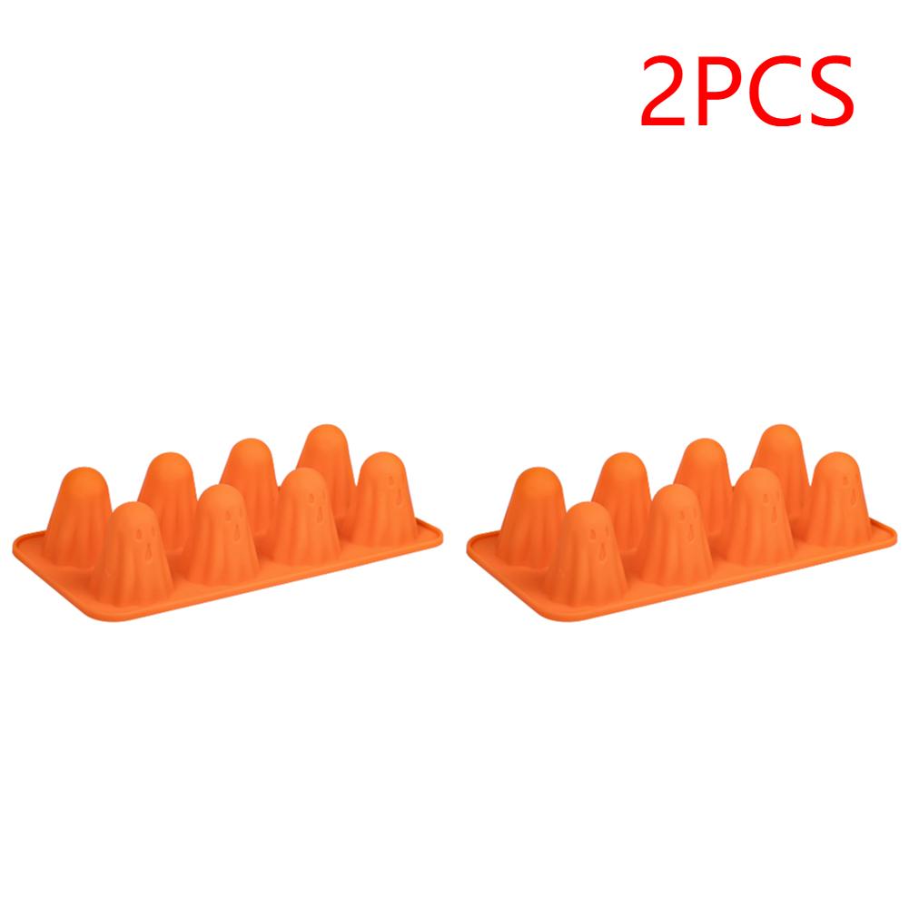 Wiederverwendbare Geister-Wackelpuddingform Orange Leicht zu reinigende Silikon-Schokoladenform Hausgemachte 3D Halloween Geister Backform für Gummibonbons