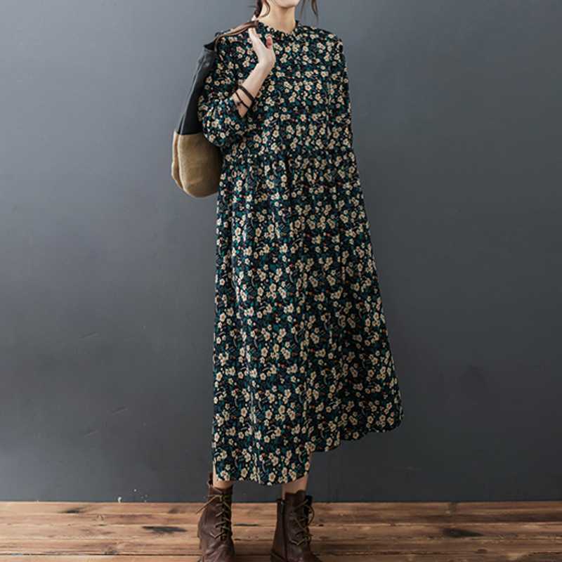 

Женское свободное платье средней длины с модным кружевным воротником и длинными рукавами M