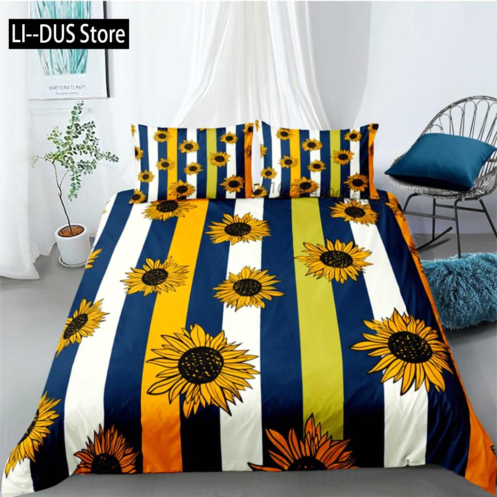Duvet Cover Sunflower Yellow Flower Bedding Set Farmhouse Green Leaves Floral Quilt Cover For Women Girl Bedroom Decorations