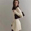 Dlouhý rukáv Vysoký krk Pletené šaty Jarní Módní A-line Krátká sukně Dámské Trendy Ležérní šaty Krátká sukně Elegantní vzhled