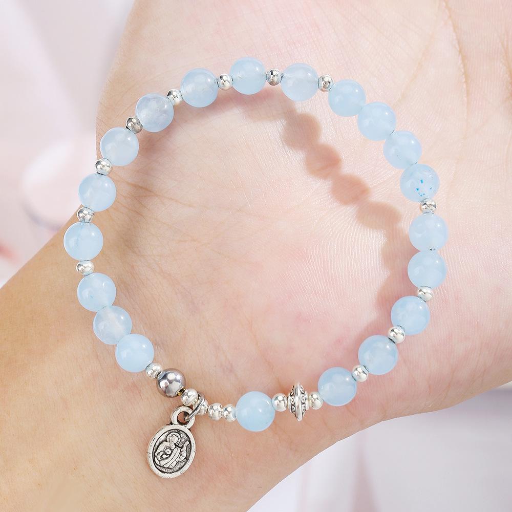 

Sterling Silver Aquamarine Quartz Bracelet with Silver Pendant | Gift for Girlfriend or Bestie
