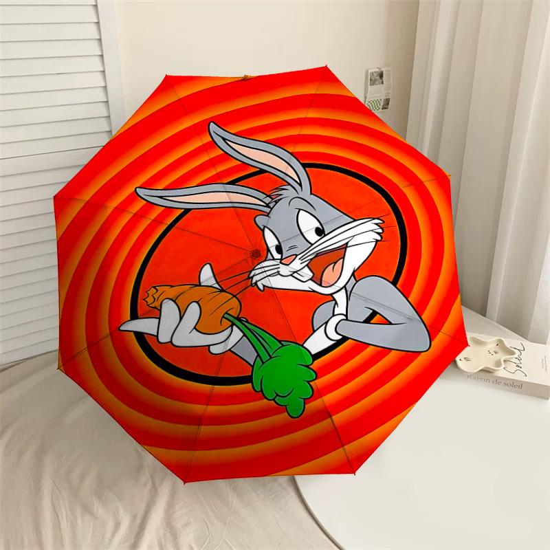 

1pc Bugs Bunny carrot Automatic Open/Close Umbrella Compact Folding Umbrella with 8-Rib Shaft lightweight esign, for Women/Men1148A