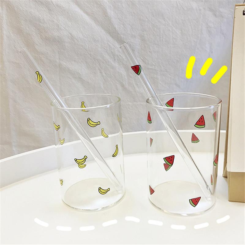 300 ml jahodový roztomilý severský skleněný hrnek se slámovým mlékem, tepelně odolný skleněný hrnek