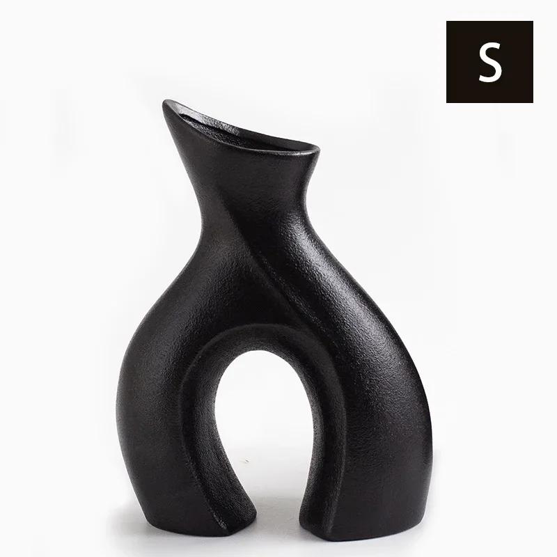 

Nordic Black White Ceramic Vase Living Room Dry Flower Arrangement Vase Geometric Abstract Art Ornament Home Decoration Vases