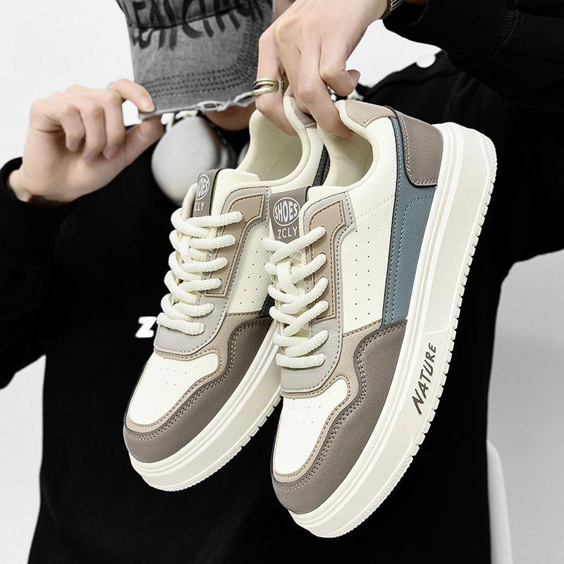 

2025 Men s Casual Versatile Leather Panel Sneakers - Breathable, Non-slip, White Size 39