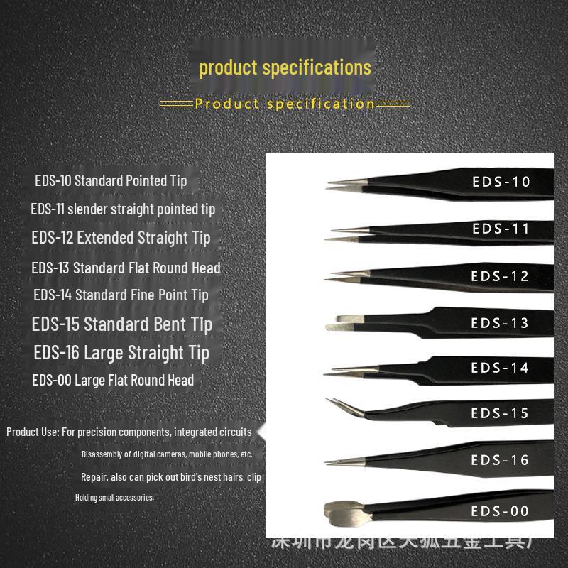 Stainless Steel Black ESD Bent Pointed Tweezers - Anti-static Mobile Phone Repair & Nail Art Tool