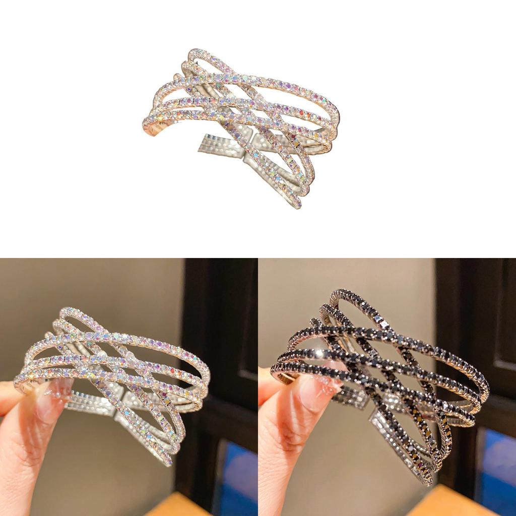Geometric Diamondstudded Square Bangle With Crossed Openings For Fashion Women