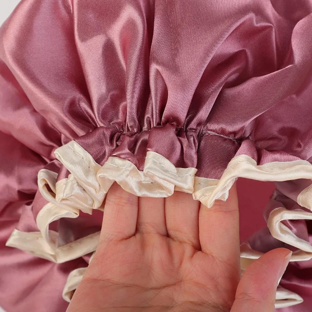 Double Layer Women Shower Cap Waterproof Oil Proof Kitchen Hair Cover Reusable Hair Bonnet for Sleeping Bathroom Accessories