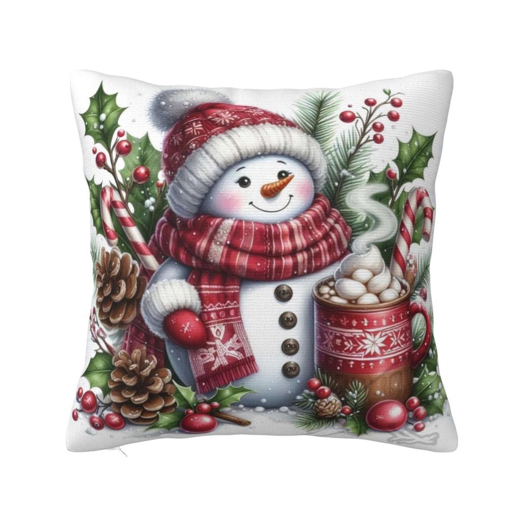 Christmas Snowman Pillow Case Cushion Cover Square Graphic Pillow Cover Kawaii Pillowcases For Sofa Home Decorative