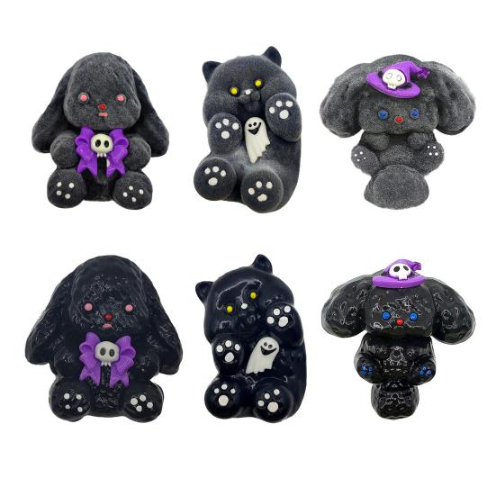 Halloween Animal Squeeze Toy Glossy Flocking Cartoon Dog Rabbit Stress Relief Pinch Sensory Toy Kids Adults Soft TPR Calming Stress Ball Fidget Toy