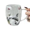 Borosilicate Double-Wall Glass Mug Christmas Snow Scene Pine Tree Design Heat-Resistant 350ml Coffee Cup with Handle