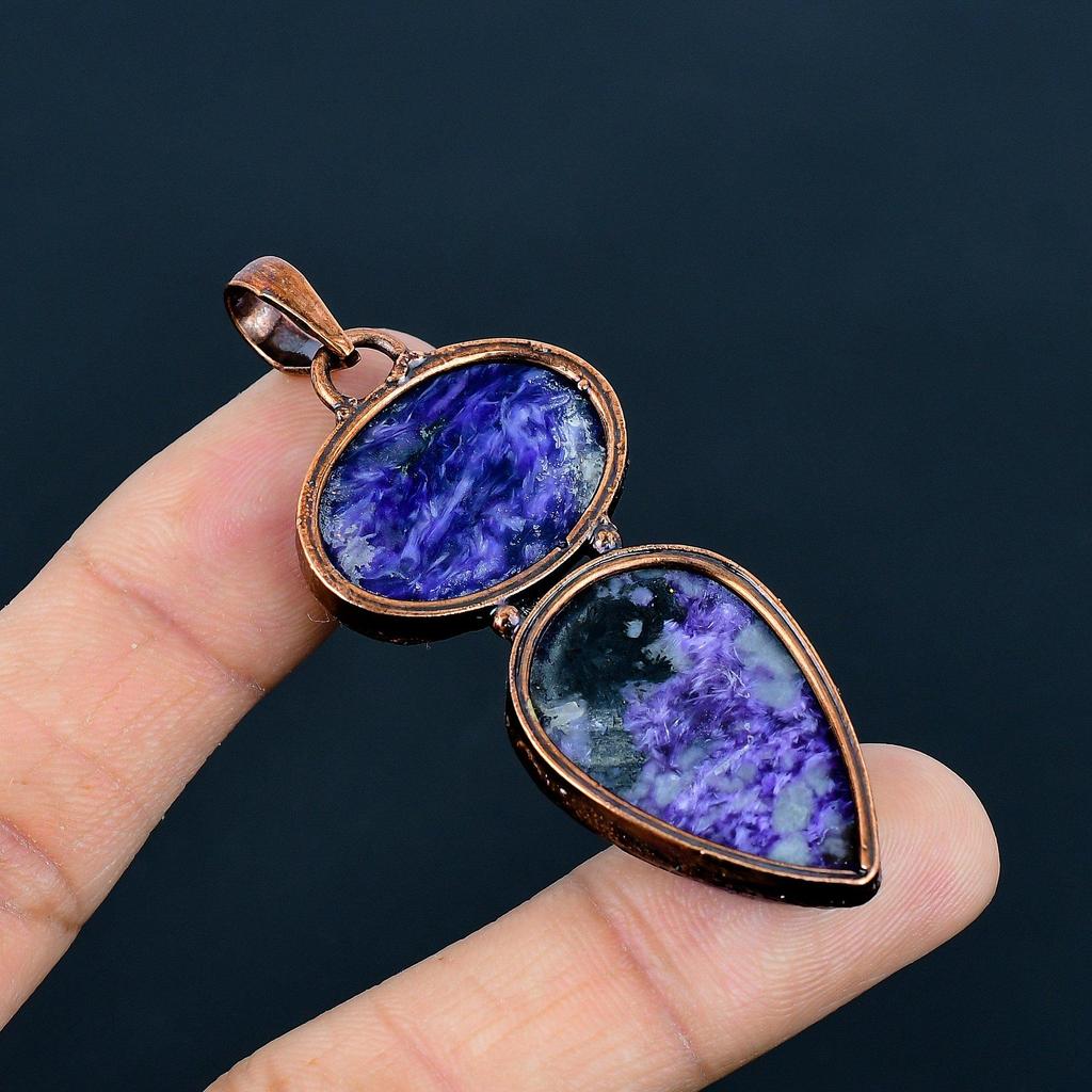 Charoite Handmade Gemstone Pendant, Copper Electroformed Pendant Antique Jewelry, For Engagement Gift