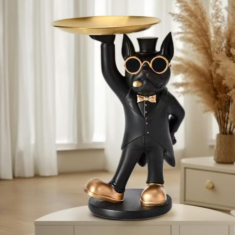 Kreatives Harz-Gentleman-Französische Bulldogge Tierornament, Küchenschale, Schreibtischaufbewahrung, Snack-Süßigkeitenteller, Handarbeiten