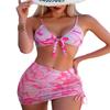 Set bikini european și american cu șireturi și imprimeu, cu fustă plasă