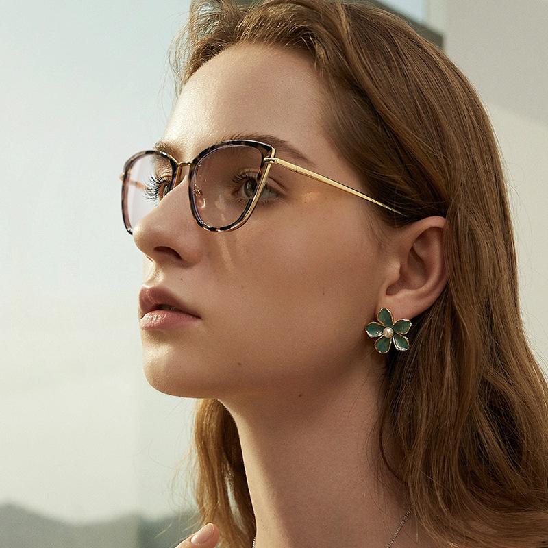 Simple And Fashionable Anti-Blue Light Flat-Glass Light Luxury Metal Women's Glasses Frame Optical Prescription Customization