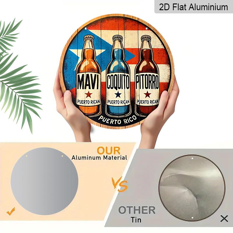 2D Flat, 1pc Round Aluminum Puerto Rican Drinks Sign, Suitable for Hanging Art in a Garage, Farmhouse, Shop, Porch, Living Room, Bedroom, Garden