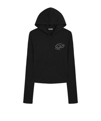 Pasion Slim Crystal Glam Hoodie Zip-Up_Black