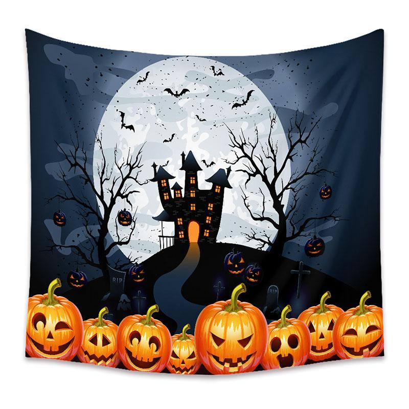 American Halloween Printed Tapestry Horrible Cartoon Pattern Hanging Cloth for Living Room Pumpkin Bat Wall Carpet Decoration