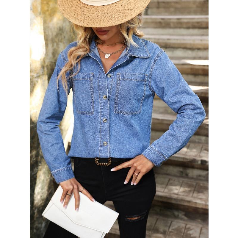 Women's European and American INS Loose Washed Blue Denim Shirt Jacket