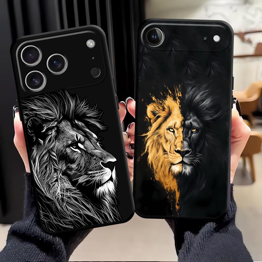 Animal Lion Pattern Case for iPhone 15 16 14 Plus XR 17Air 7 8 13 12 11 17 Pro Max XS Max Black Soft Phone Cover