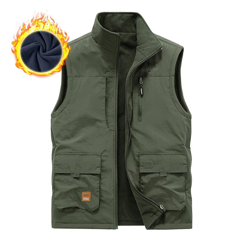 New Men's Casual Plus Velvet Double-sided Vest In Autumn and Winter Multi-bag Photography Vest Outdoor Vest Thermal Jacket
