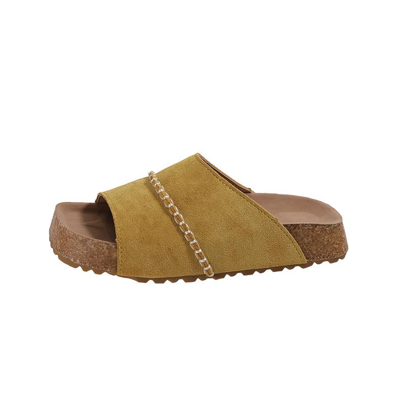 Thick-soled Slippers Women's Summer Wear Retro Leather One-word Casual Cool Slippers Slippers B & B