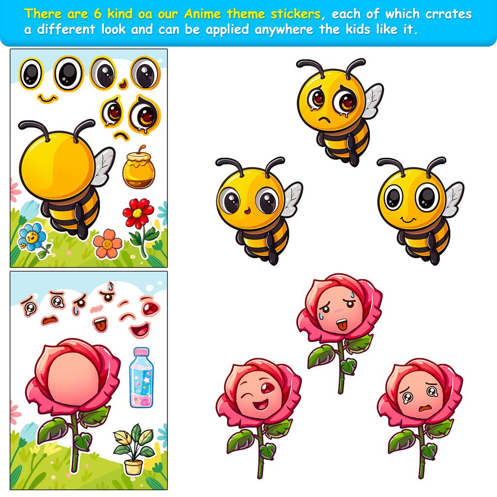 12 Photos/package Children's Cartoon Spring Garden Bee Toy Handmade Puzzle Sticker Emoji Replaceable