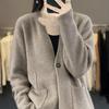Cozy 100% Wool Knitted Stand-Up Collar Cardigan - Women's Spring & Autumn Loose Outerwear, Versatile Fashion Sweater