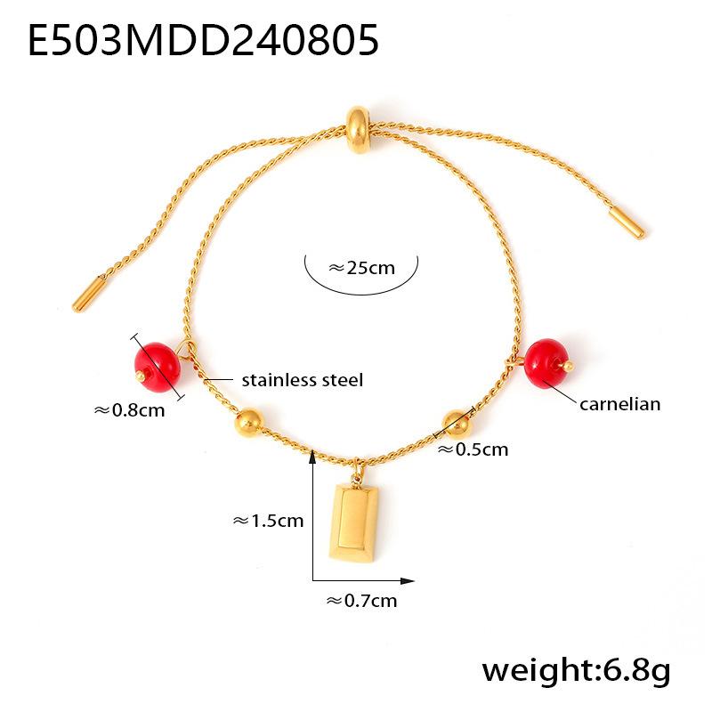 

Круглый агатовый бусина геометрический элемент кулон браслет из нержавеющей стали покрытый 18-каратным настоящим золотом можно вытягивать и регулировать для женщин