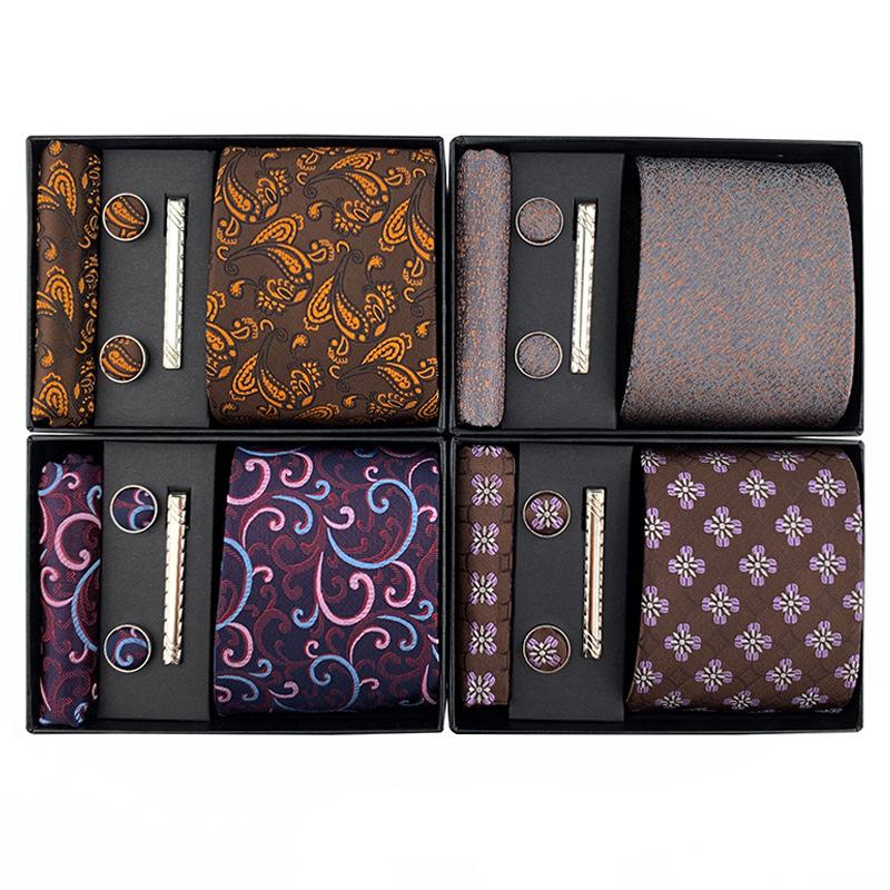 Paisley Men'S Tie Square Cuff Tie Clip Gift Box Set Business Casual Tie Black Gift Box