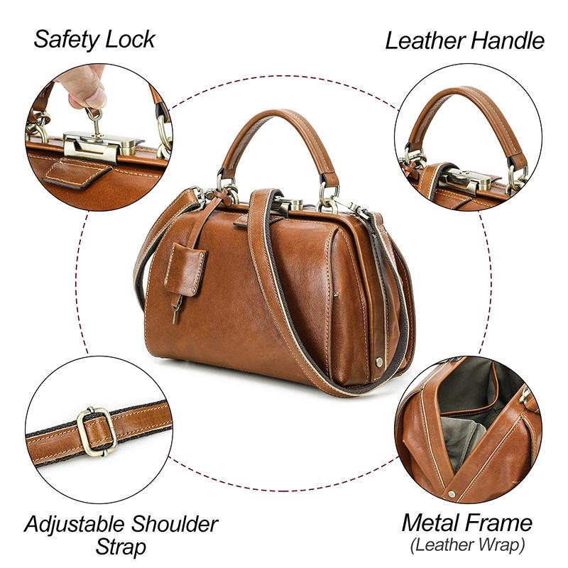 CONTACT'S Senior Genuine Leather Crossbody Bag Women Metal Frame Safty Block Handbag Female Travel Daily Gift Shoulder Bags