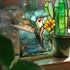 Creative Gift for Home Stained Glass Style Acrylic Table Centerpieces, Floral & Landscape Pattern Exquisite Room Decor Tabletop Sign with Wood
