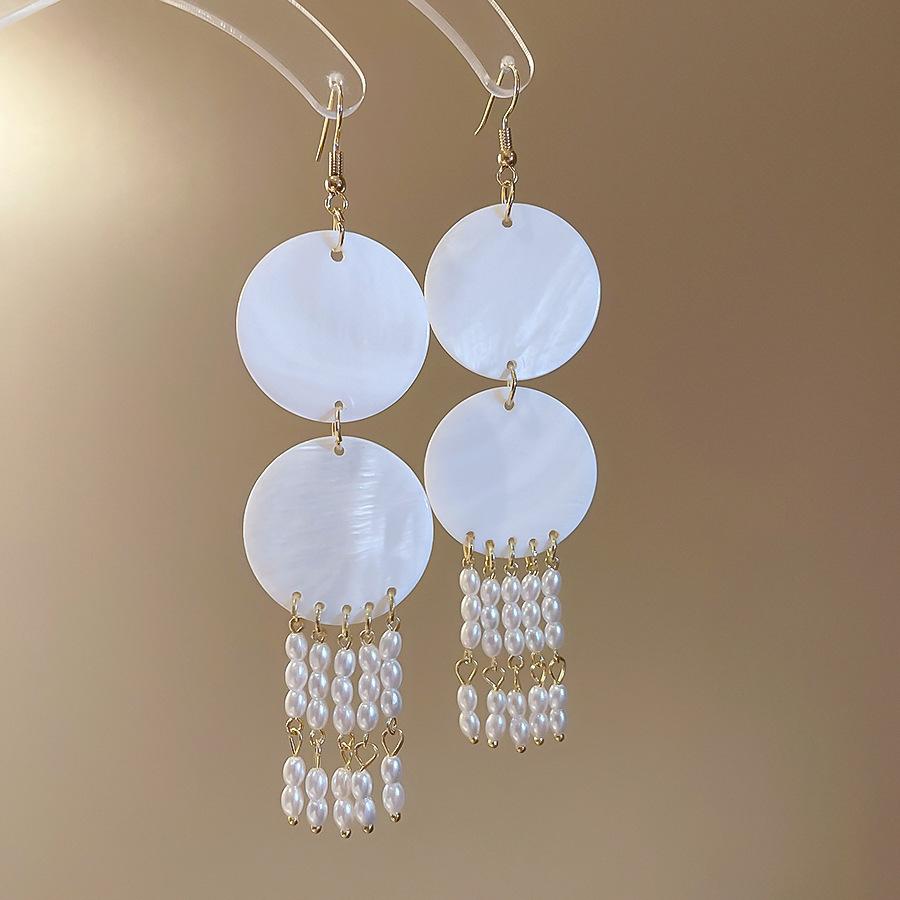 Seaside vacation style flower shell fringed long earrings stud earrings women's earrings design sense