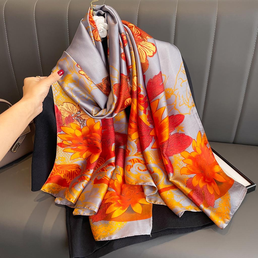 Women The Four Seasons Bandanna Popular Style 180X90CM Scarves Beach Sunscreen Luxury Silk Scarf  New Design Square Shawls