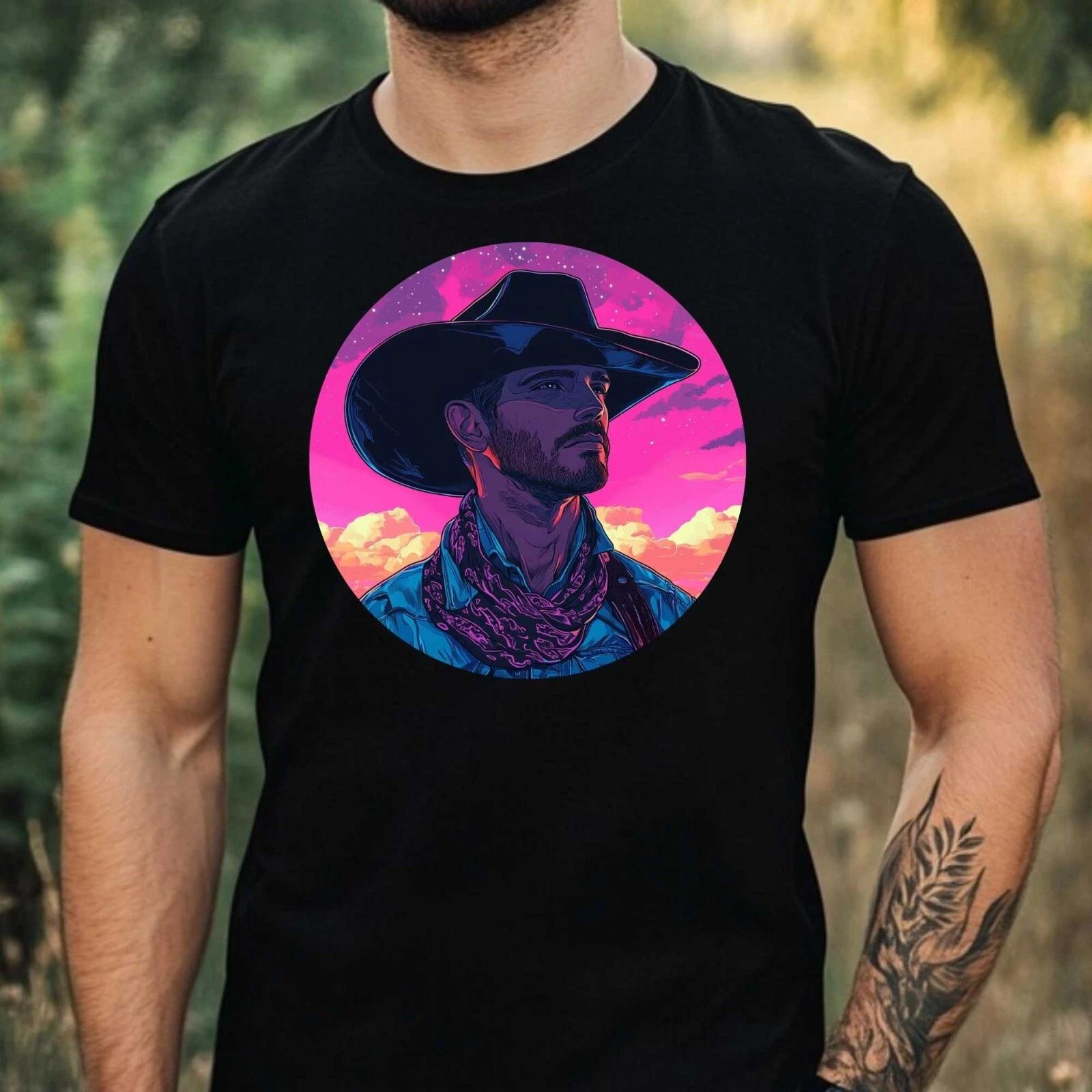 T-Shirt Herren Cowboy Vaporwave Motiv Baumwolle Größe XS bis 5XL XXXL