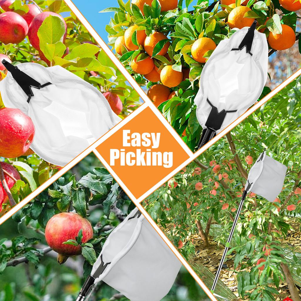 1.6/2M Fruit Picker Tool StainlessSteel Adjustable Non-Slip Fruit Harvester with Storage Bag For Garden High Altitude Catcher