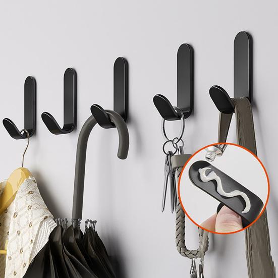 5PCS Adhesive Wall Hooks No Drill Strong Load-Bearing Hooks Durable Carbon Steel Hooks for Bathroom Kitchen Coat Towels