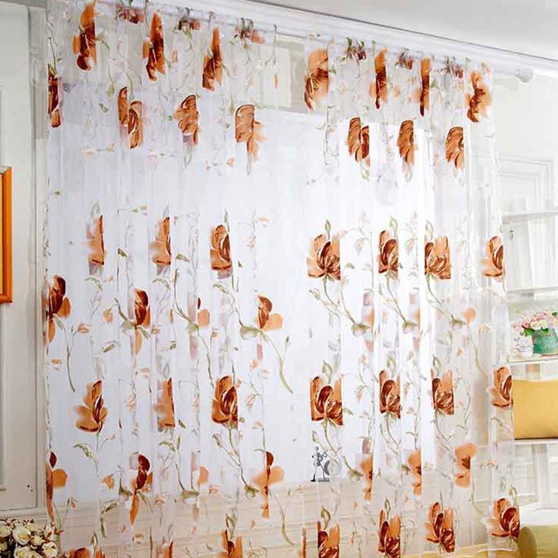 1Pc Kitchen With Eyelet Ring Top Voile Home Decor Floral Rod Pocket Top Bedroom Window Curtains 100X200CM