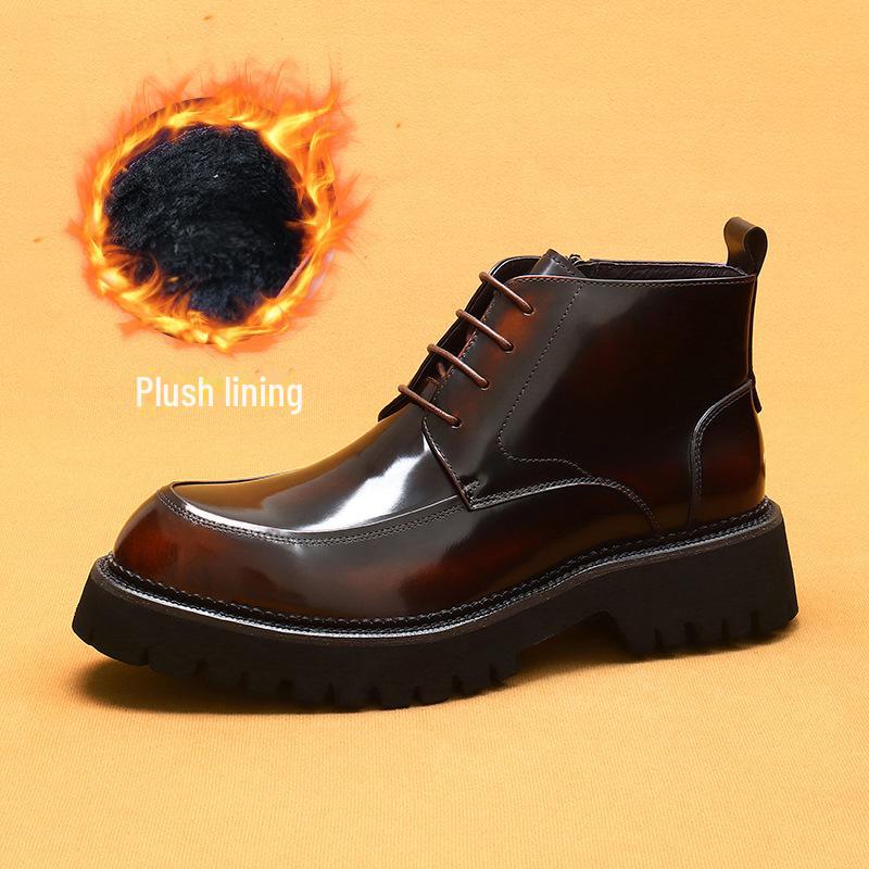 Мужские зимние ботинки Martin Натуральная кожа блестящая лакированная отделка молния острый носок толстая подошва британский стиль 41 8688₽