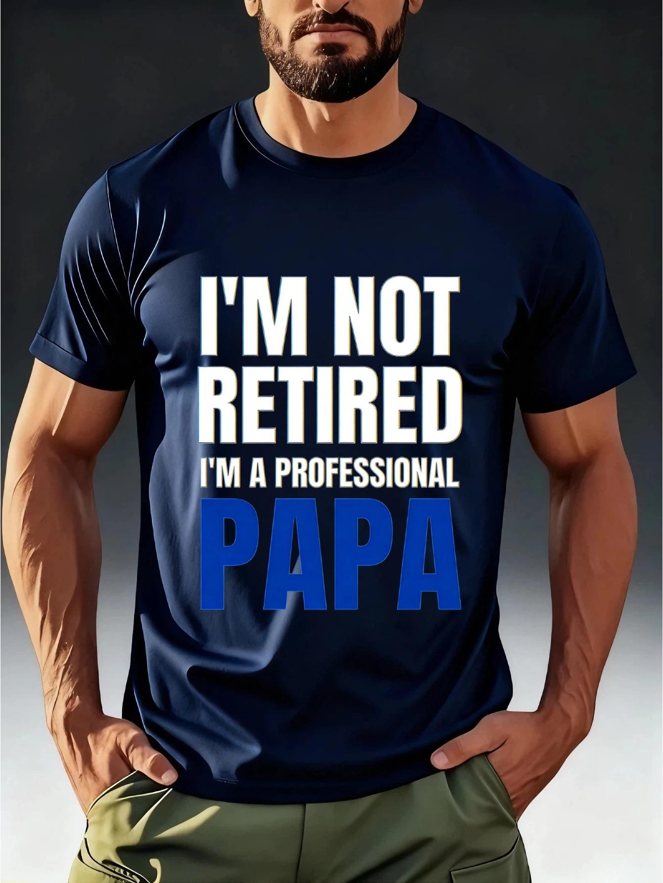 

Men s Professional Grandpa T-Shirt - Blue & White Contrast Print Short Sleeve Round Neck Casual Summer Top S