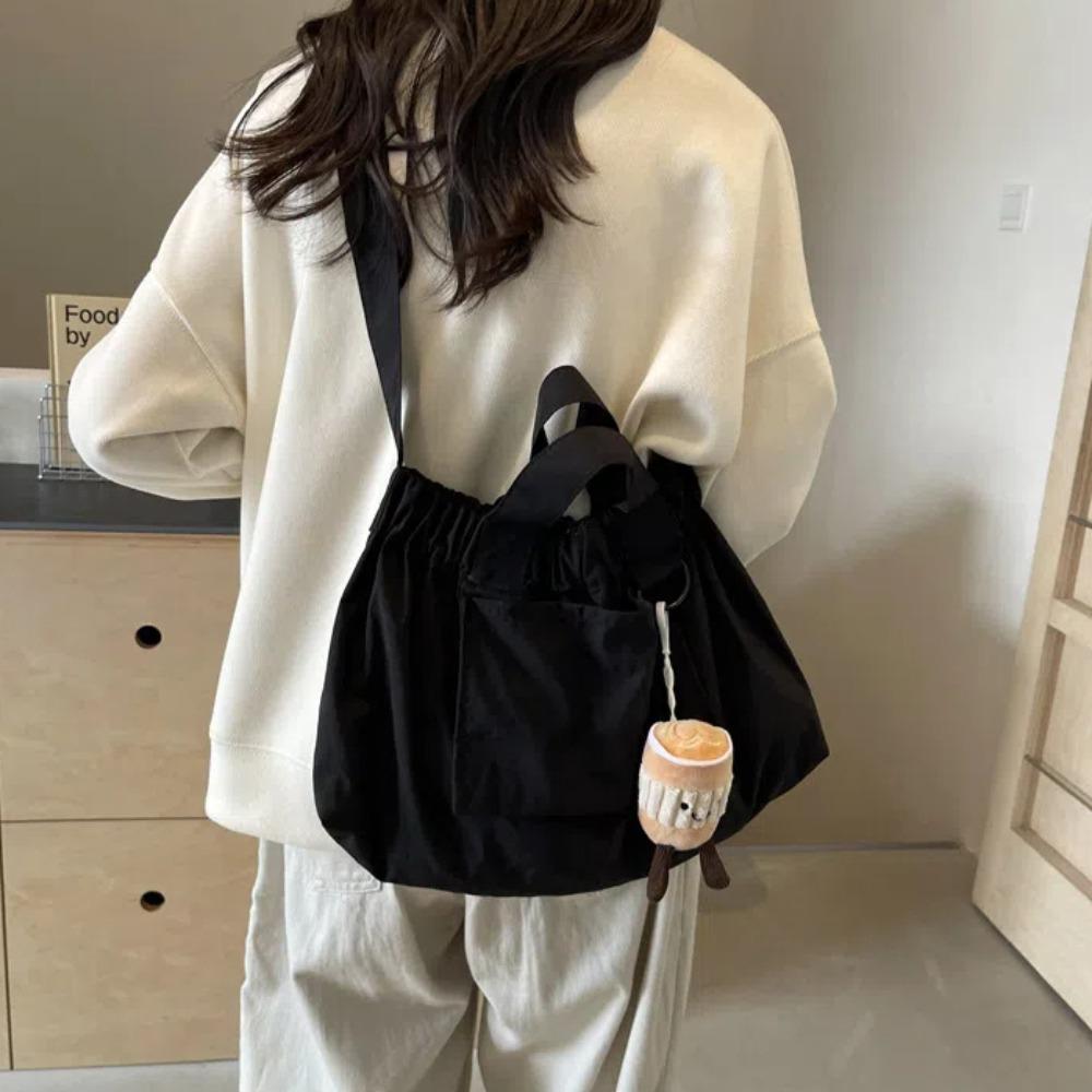 

Pleated Contrasting Colors Handbag Polyester Large Capacity Shoulder Bag Travel white&yellow-no pendant